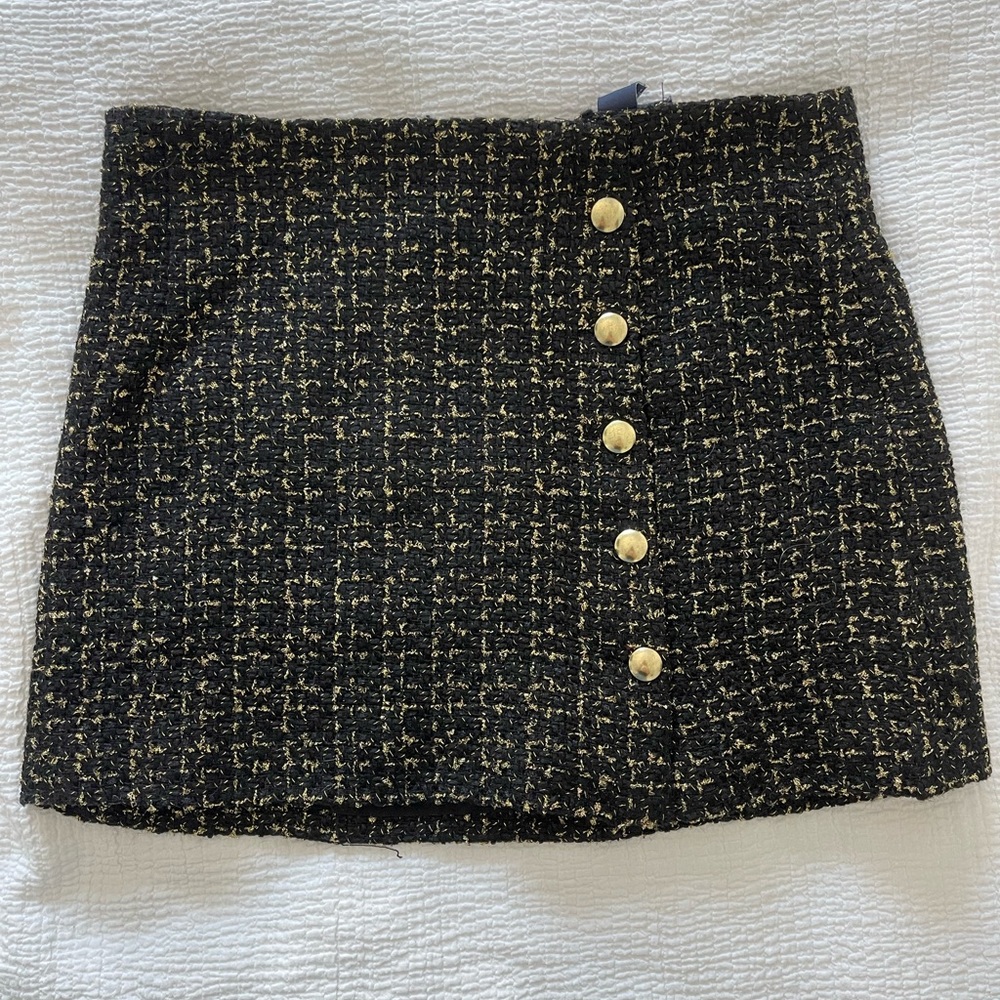 Black and Gold Tweed Mini Skirt